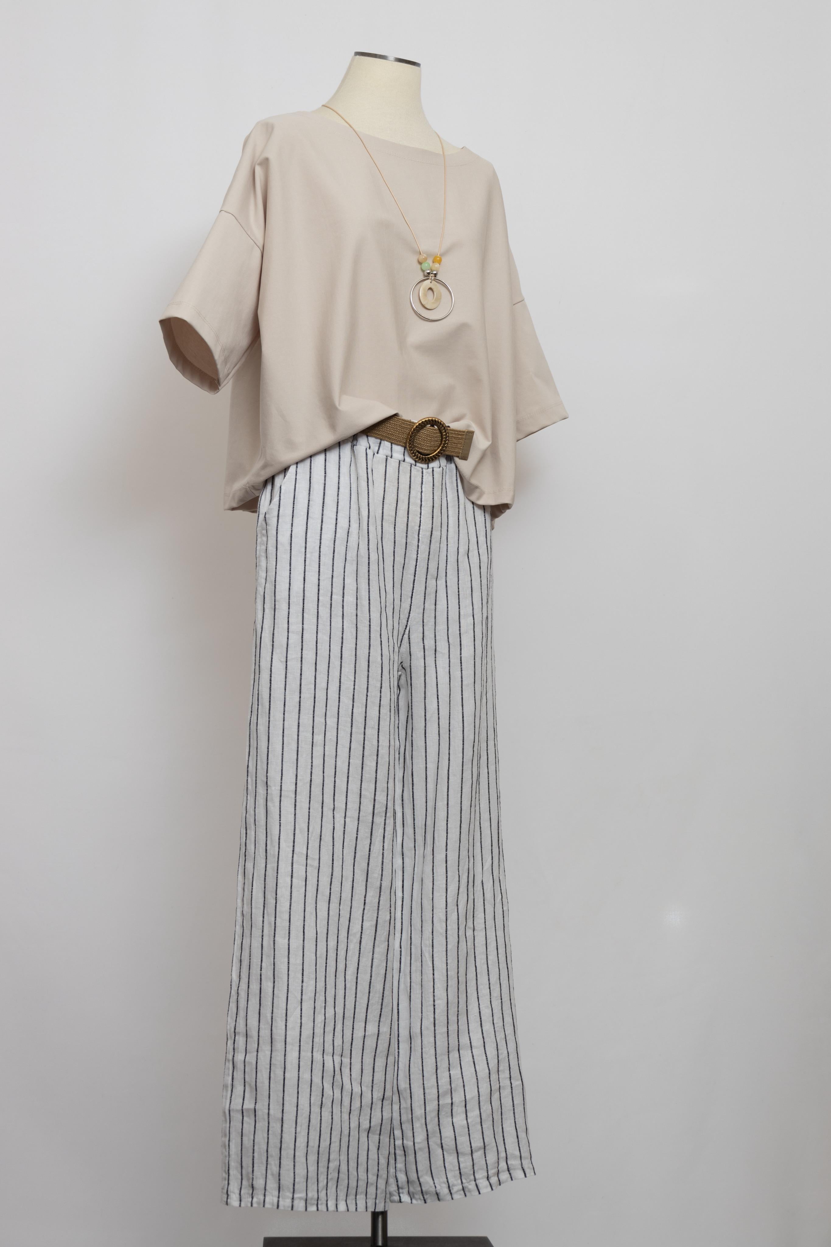 Pantalon rayé en lin