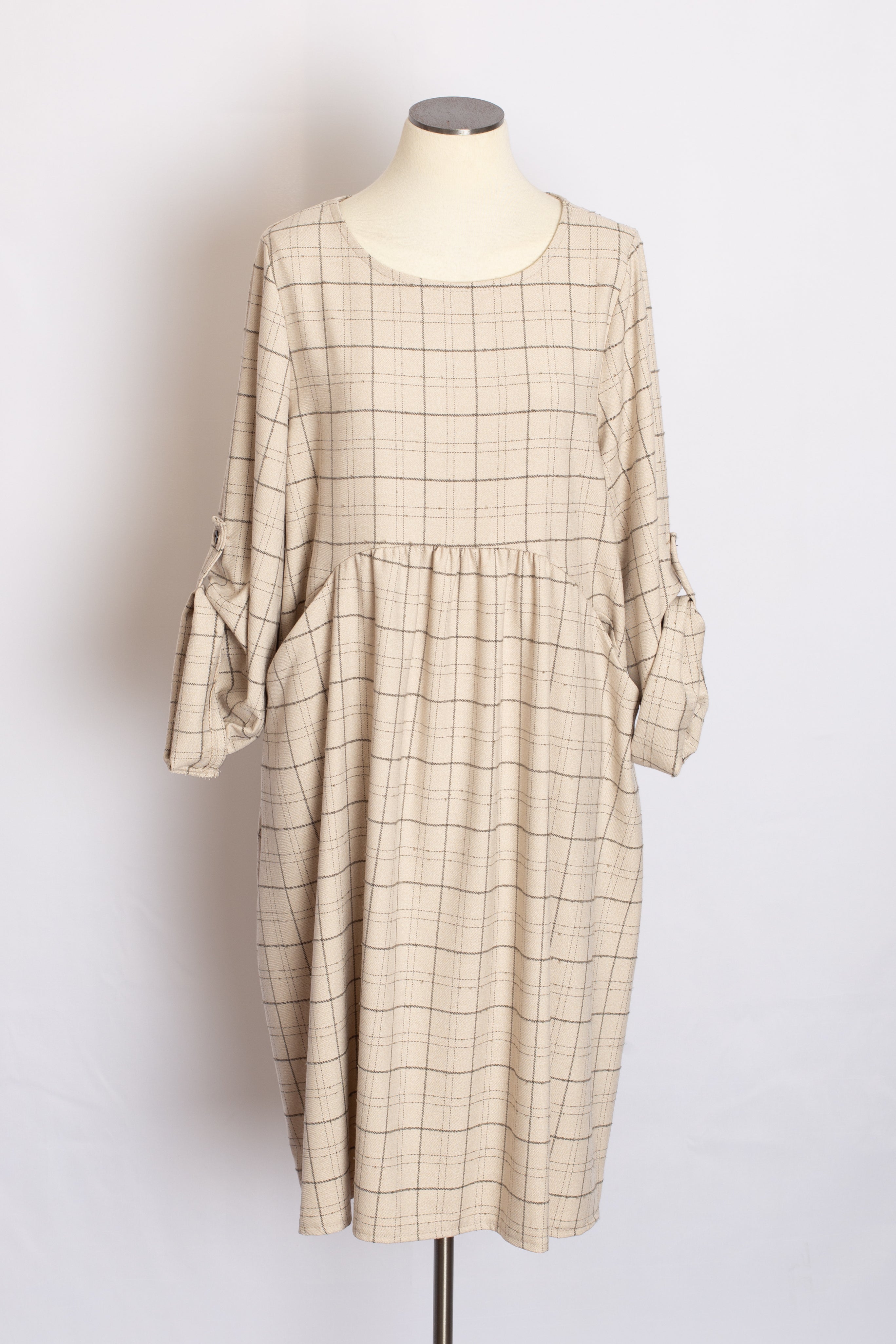 Robe Ample à Carreaux Ivoire